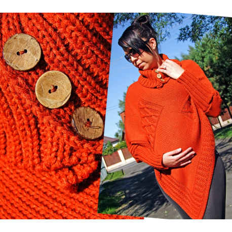 Těhotenské a dámské pončo - Hnědo červená