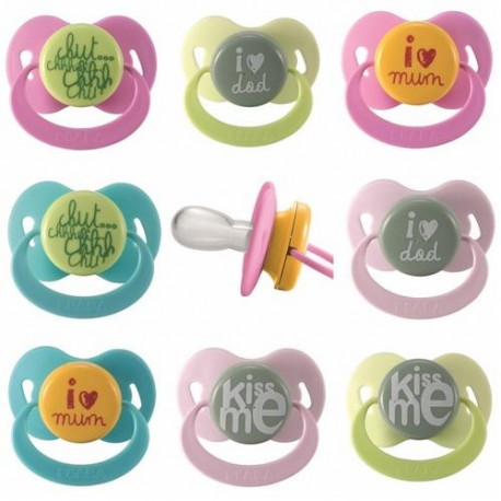 Šidítko Love silikonové 6+m, Kiss me - růžová/šedá