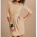 Šaty s páskem „Tulipan“, 3/4 rukáv - Cappuccino