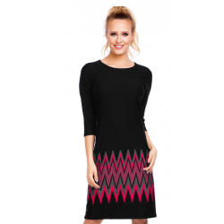 Dámské žakárové šaty ANNA, 3/4 rukáv - Černá/Amarant