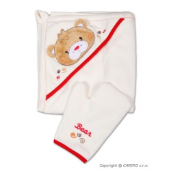 Dětská bavlněná osuška s žínkou ZVÍŘÁTKA - béžová/medvídek, 76x76cm