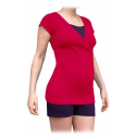 Pyžamo pro těhotné a kojící, krátké - sytě růžová+švestka