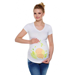 Těhotenské tričko „Miminko na lístečku“ (P117) , KR, výstřih „V“ - Bílá