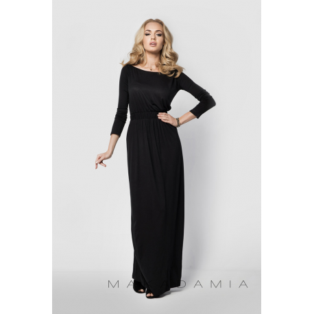 Elegantní dlouhé dámské šaty, dlouhý rukáv - Černá