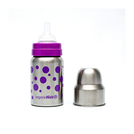 Láhev široká OrganicKidz 270ml fialové puntíky