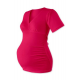 Těhotenská tunika krátký rukáv, výstřih “V”, na zavazování ZUZANA - Sytě růžová