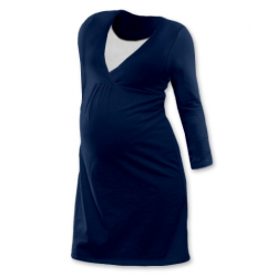 Noční košile pro těhotné a kojící matky Lucie, dlouhý rukáv - JEANS