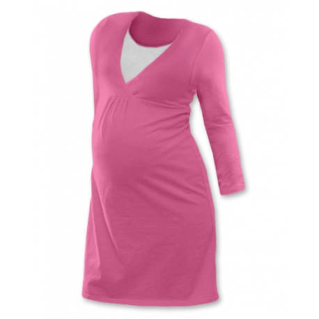 Noční košile pro těhotné a kojící matky Lucie, dlouhý rukáv - RŮŽOVÁ