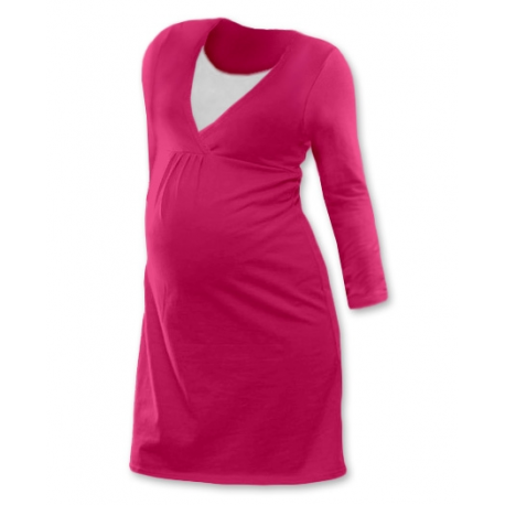 Noční košile pro těhotné a kojící matky Lucie, dlouhý rukáv - SYTĚ RŮŽOVÁ