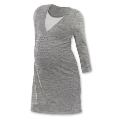 Noční košile pro těhotné a kojící matky Lucie, dlouhý rukáv - ŠEDÝ MELÍR