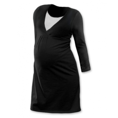 Noční košile pro těhotné a kojící matky Lucie, dlouhý rukáv - ČERNÁ