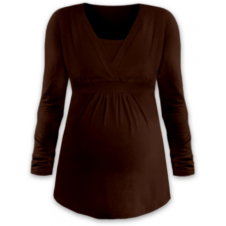 Jožánek ANIČKA Kojící a těhotenská tunika do A , dlouhý rukáv - Čokoládová