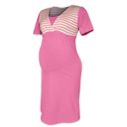 Pruhovaná noční košile pro těhotné a kojící matky KR - Růžovo-Bílá/Růžová