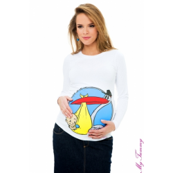 Těhotenské tričko „Čáp“ (P075), DR- Bílá