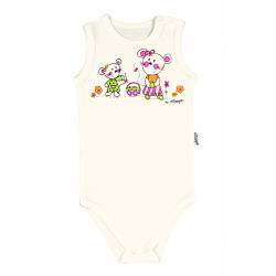 Body bez rukávků Myší rodinka - krémová, vel.80