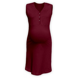 Těhotenská a kojící noční košile s výstřihem na cvočky, bez rukávů - Bordó