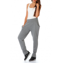 Sportovní kalhoty s kapsami a rozparky - Šedá