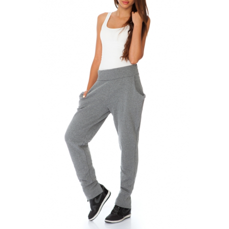 Sportovní kalhoty s kapsami a rozparky - Šedá