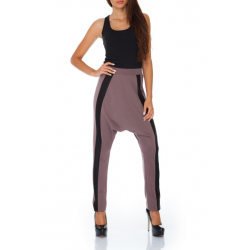 Sportovní harémové kalhoty s lampasy - Mocca