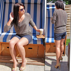 Dámský ažurkový asymetrický svetr PRIMA - Mocca