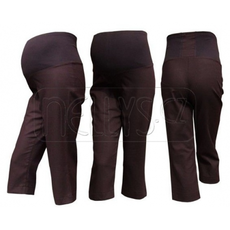 Těhotenské 3/4 kalhoty LEN - hnědé