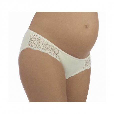 Nízké těhotenské kalhotky Premium s krajkou - béžová